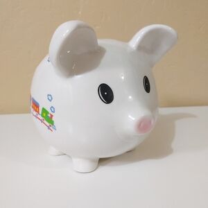 Ceramic white with trains kids piggy bank